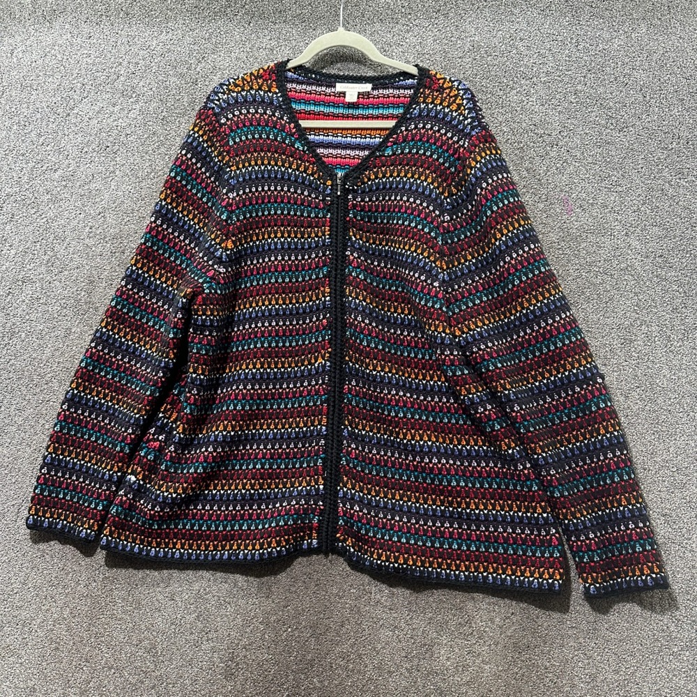 Coldwater Creek Womens 3X Multicolor Zip Front Striped Knit Cardigan Sweater